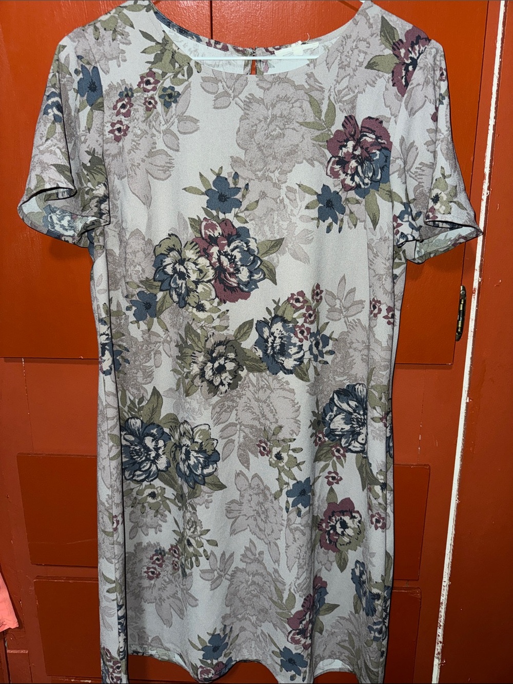 Maurices Cream Short-Sleeve Floral Tee with Blue and Olive Accents